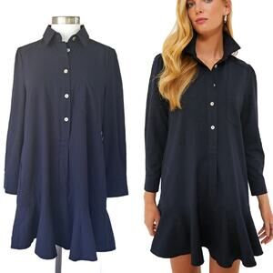 NEW TUCKERNUCK Navy Crepe Callahan Flutter Hem Shirt Dress Size Medium